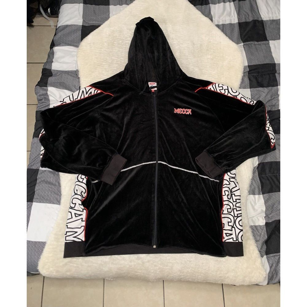Y2K Mecca Womens Full Zip Black Velour Track Jacket Plus Size 5X Hooded
